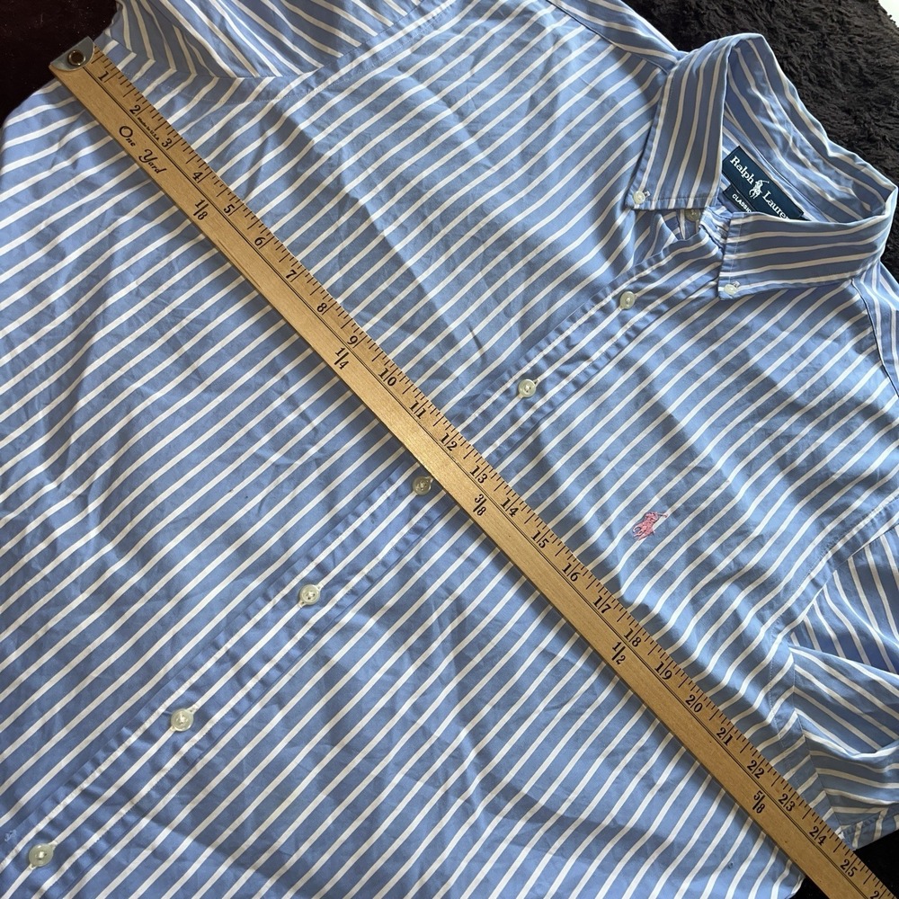 Ralph Lauren Shirt Men's L 16.6 Blue Striped Long Sleeve Button Pink Pony - Picture 10 of 12